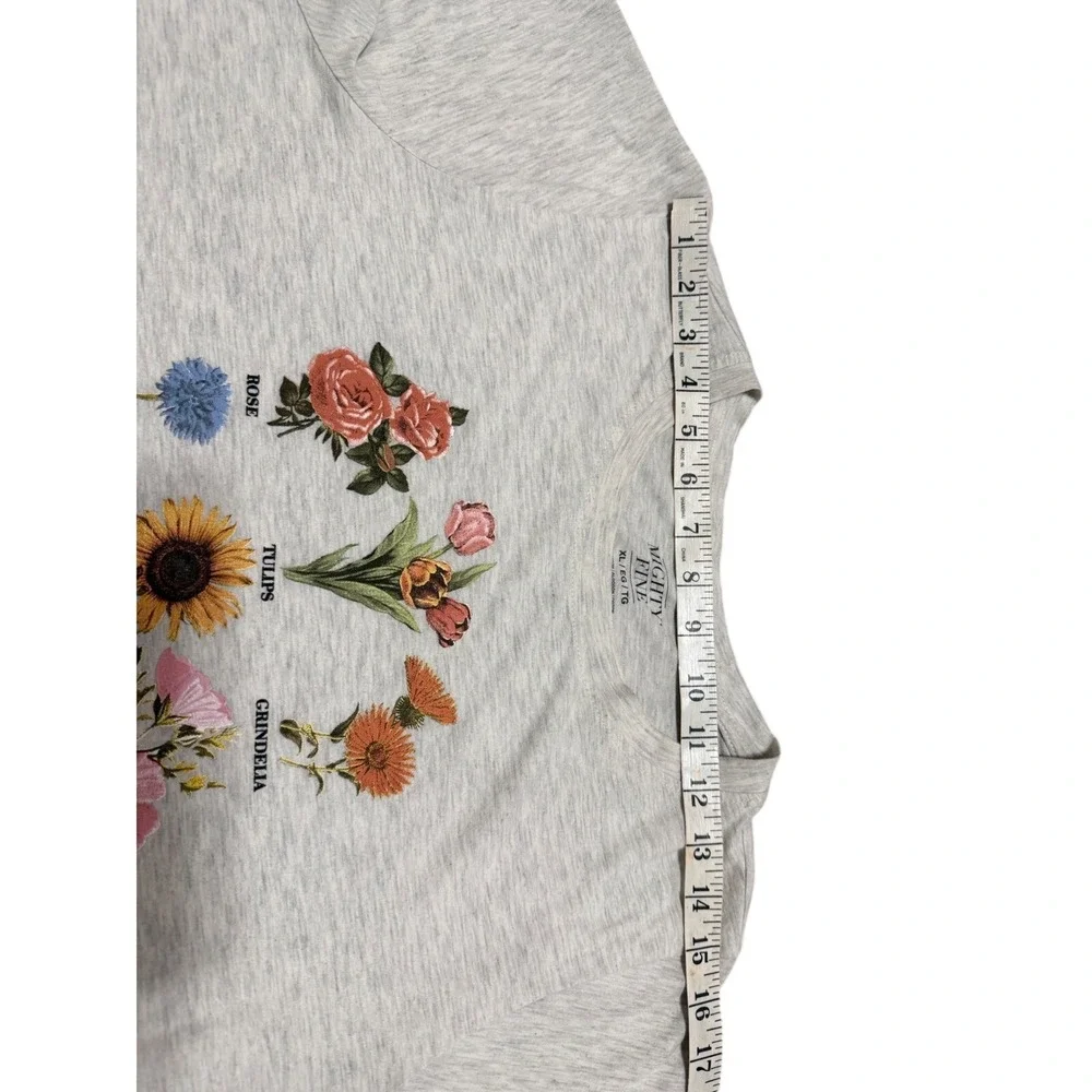 Mighty Fine Women's XL Grey Botanical Flower Graphic Tee‎ Short Sleeve T-Shirt